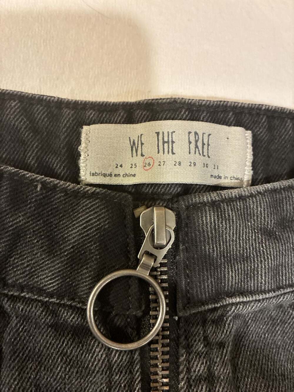We The Free Zip It Up Denim Skirt Size 26 Black Raw Hem Mini